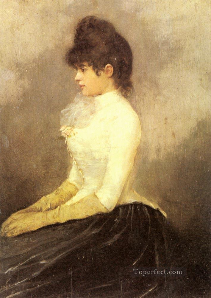 フォン・ミュンヒハウゼン男爵夫人 ベルギーの女性画家 アルフレッド・スティーブンス油絵